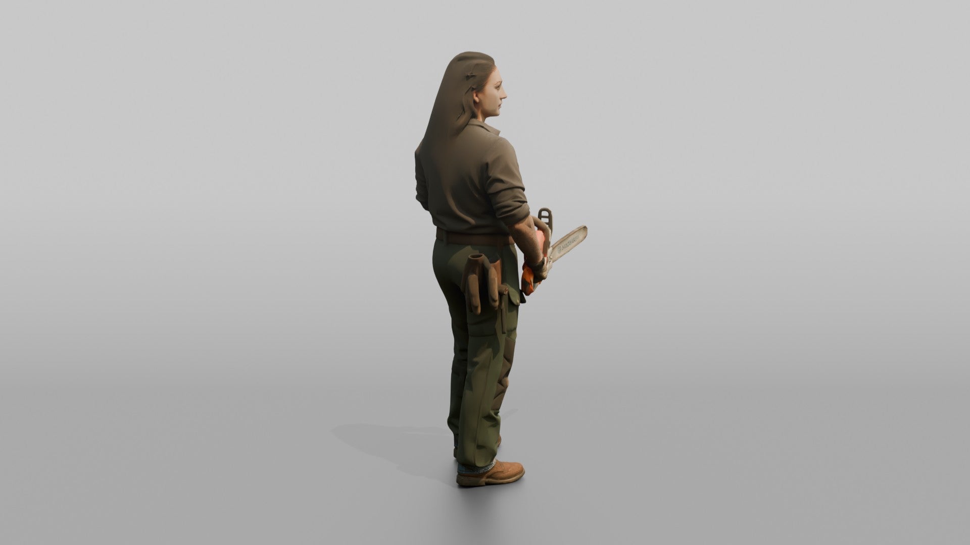 Farmer Holding Chainsaw Wearing Protective Chaps