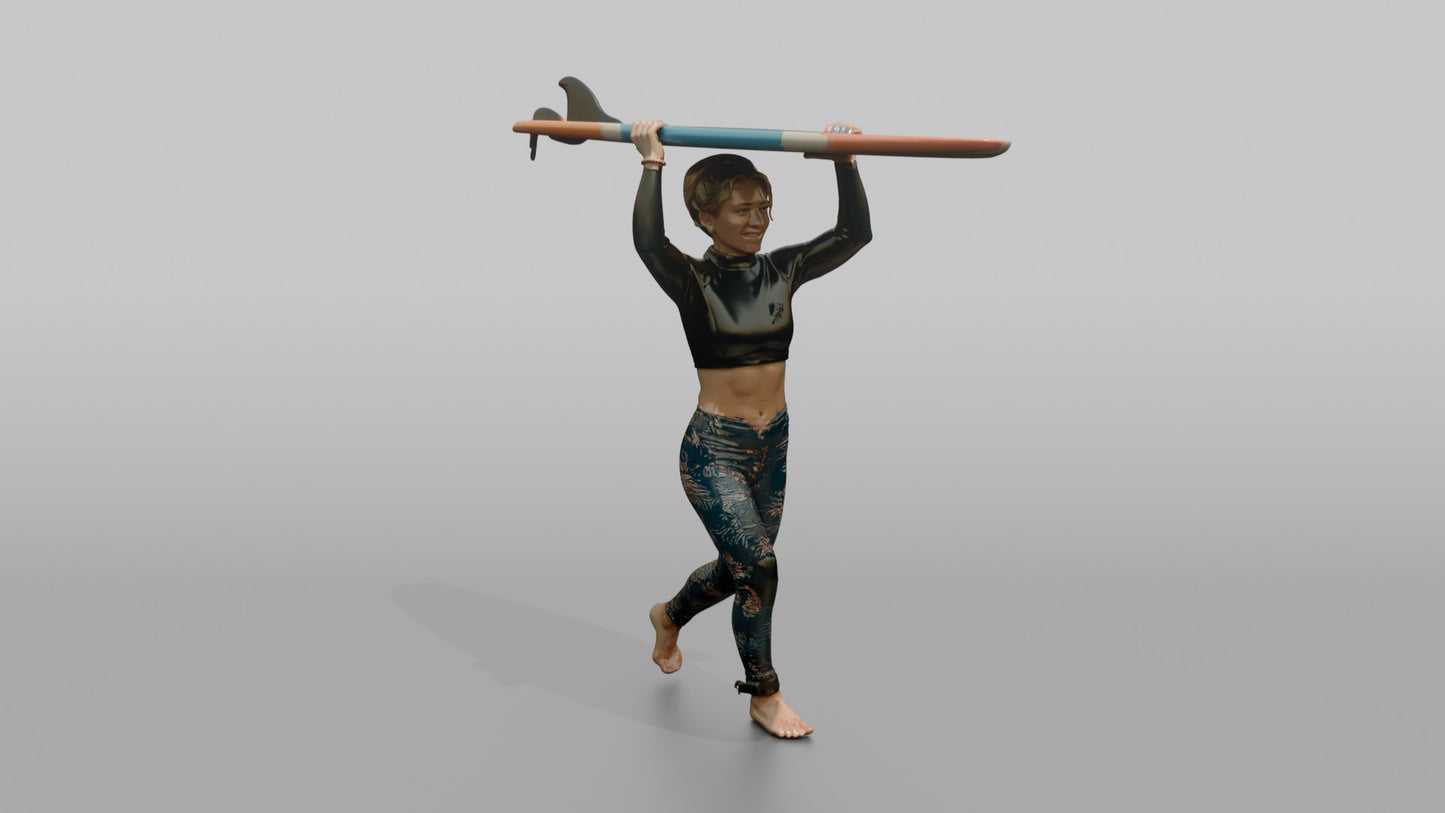 Surfer Carrying Her Board Overhead