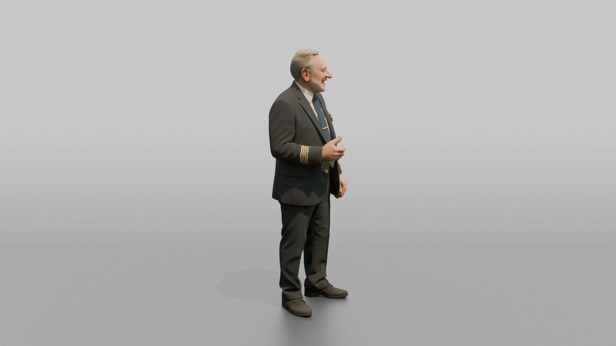 Latino Flight Attendant Carrying a Coat - 3D character model, view 2