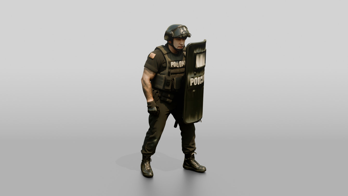 Riot Police Officer with Marked Shield
