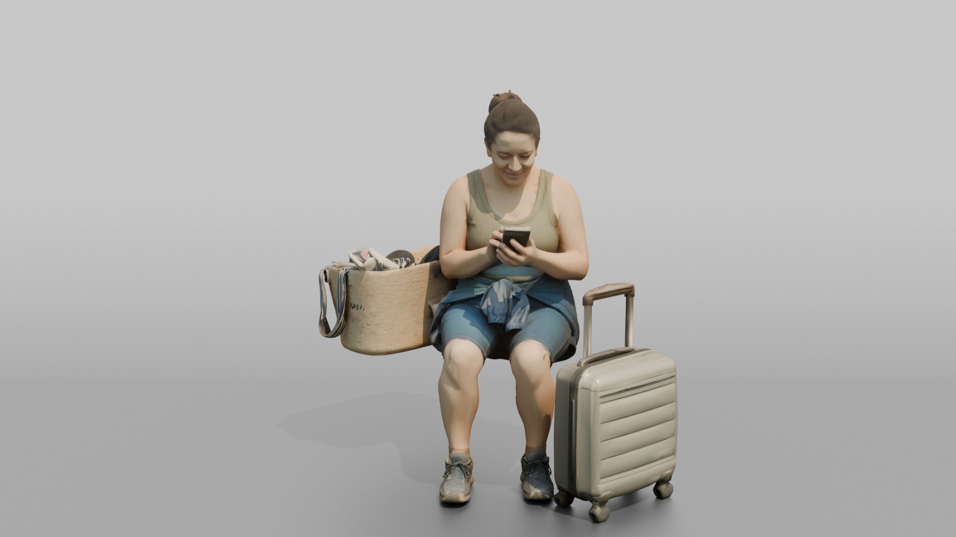Traveler Scrolling Her Phone At The Gate