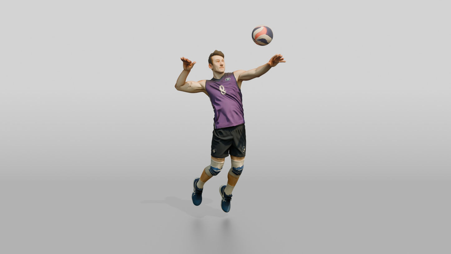 Caucasian Male Volleyball Player in Purple Jersey