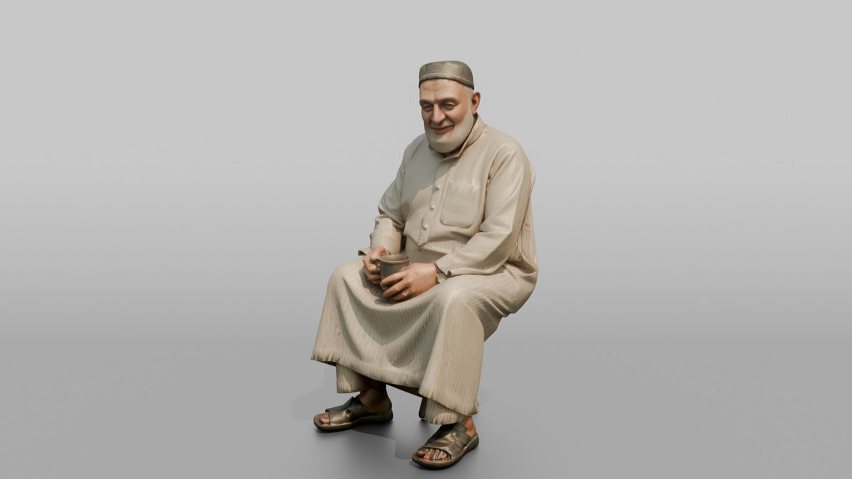 Grandfather Holding A Coffee Mug With Both Hands - 3D character model, view 4