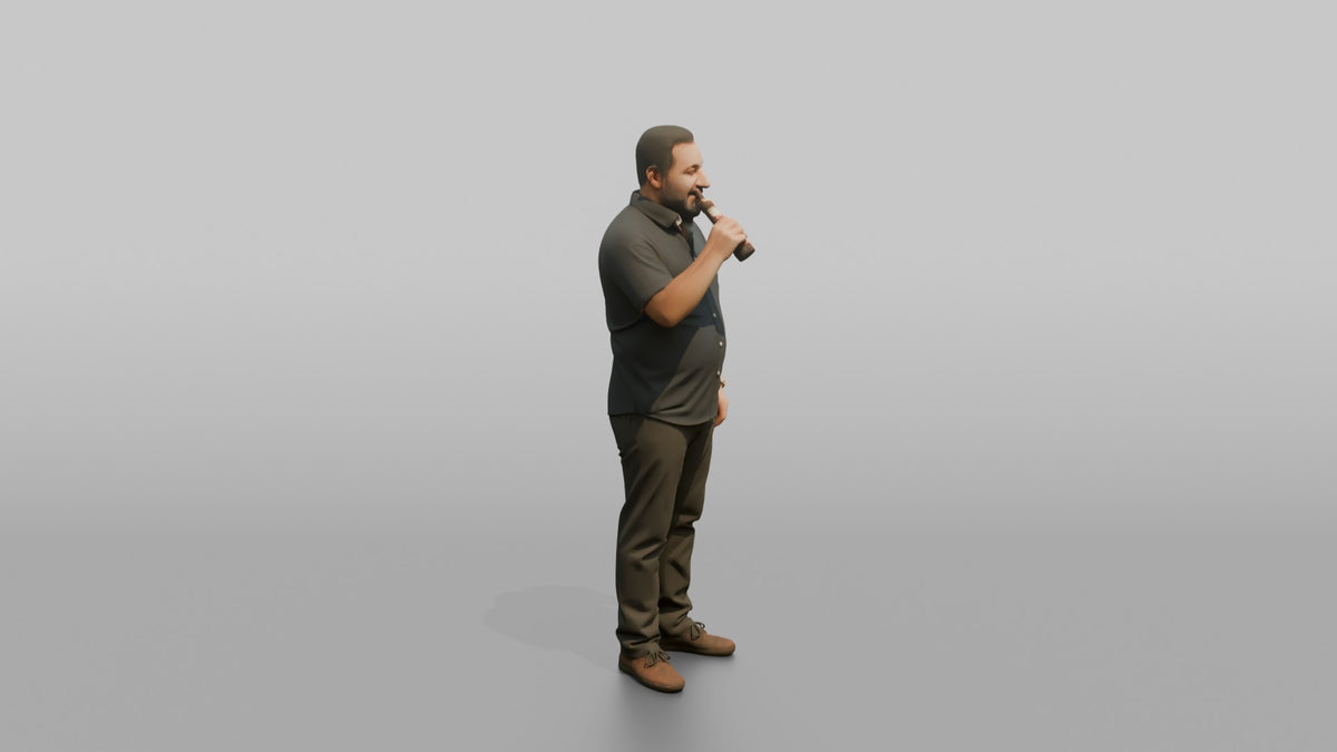 Patron Man Standing With A Beer Bottle In One Hand - 3D character model, view 2