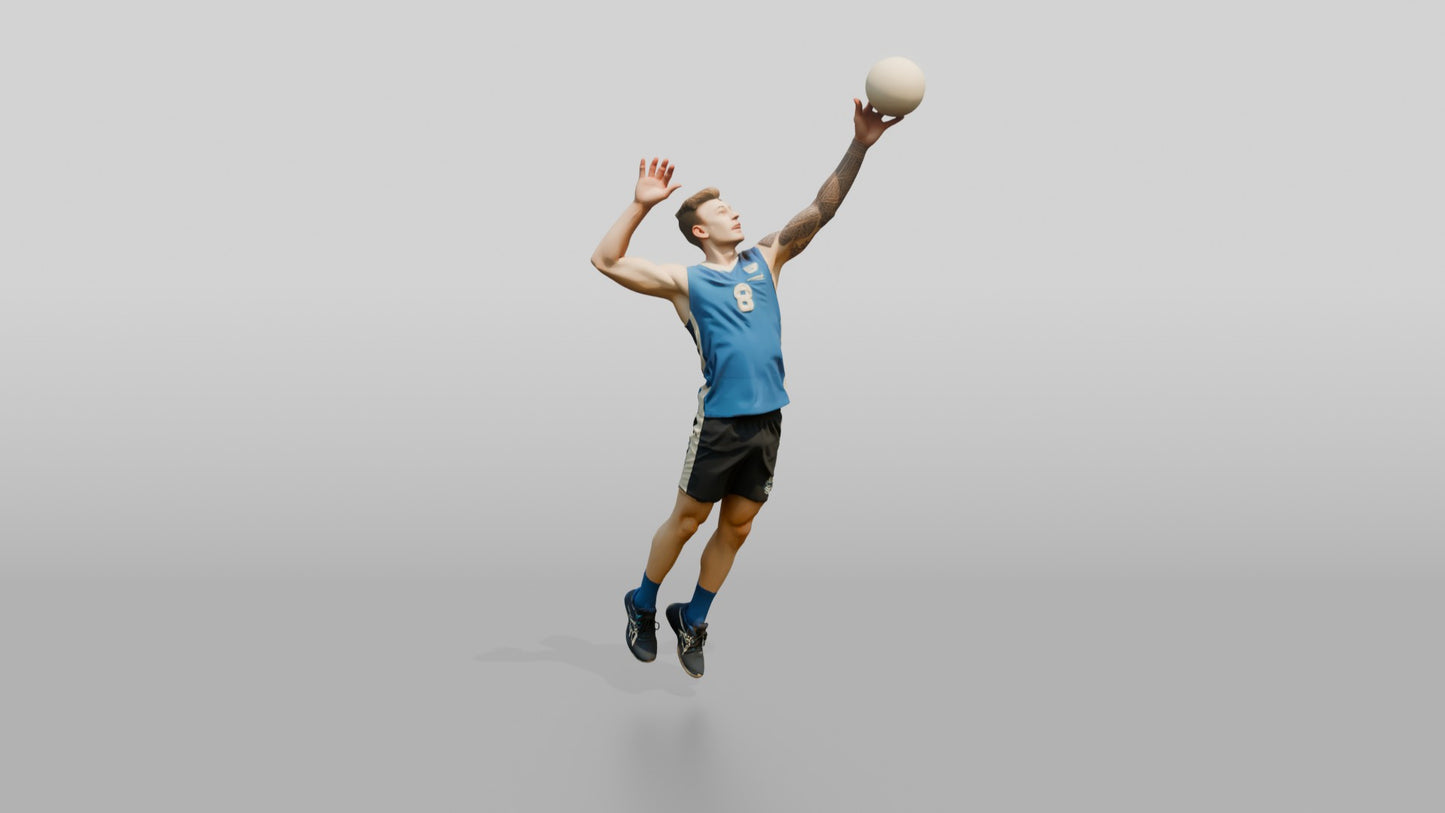 Caucasian Male Volleyball Player in Blue Jersey