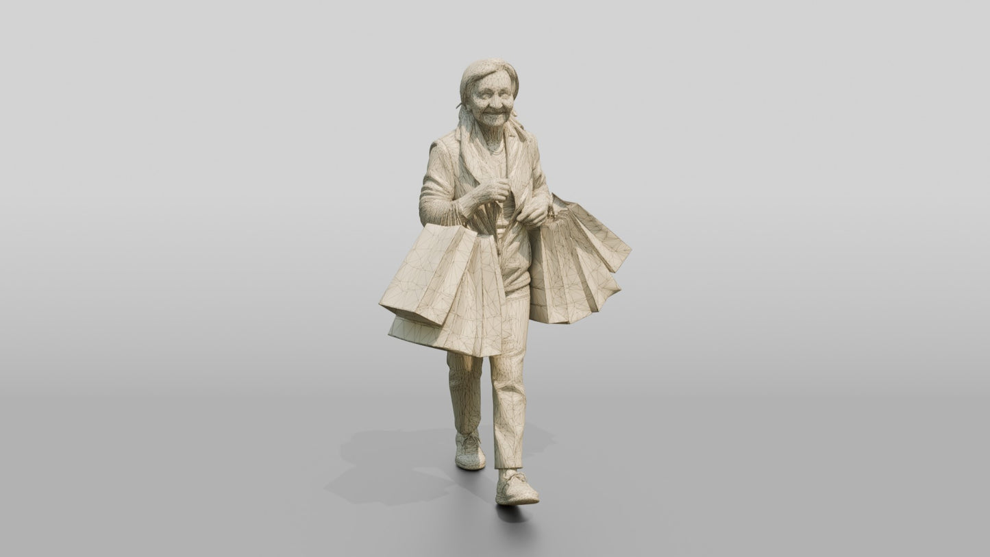 Elderly Woman Walking with Shopping Bags