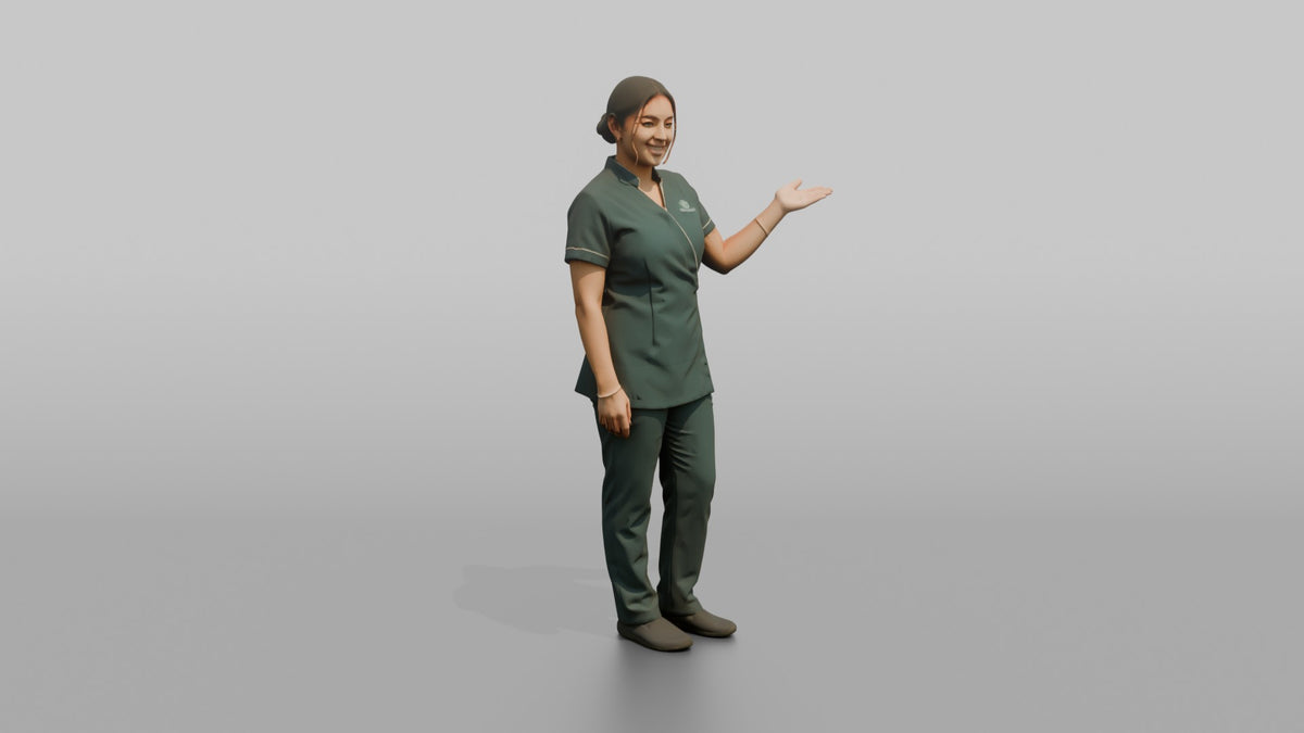 Spa Attendant Woman Gesturing Toward A Sauna Door - 3D character model