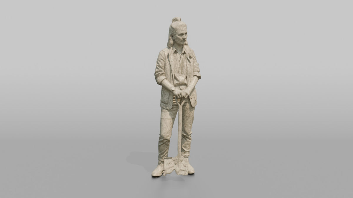 Farmer Standing Proudly Dirt Covered Spade - wireframe topology preview