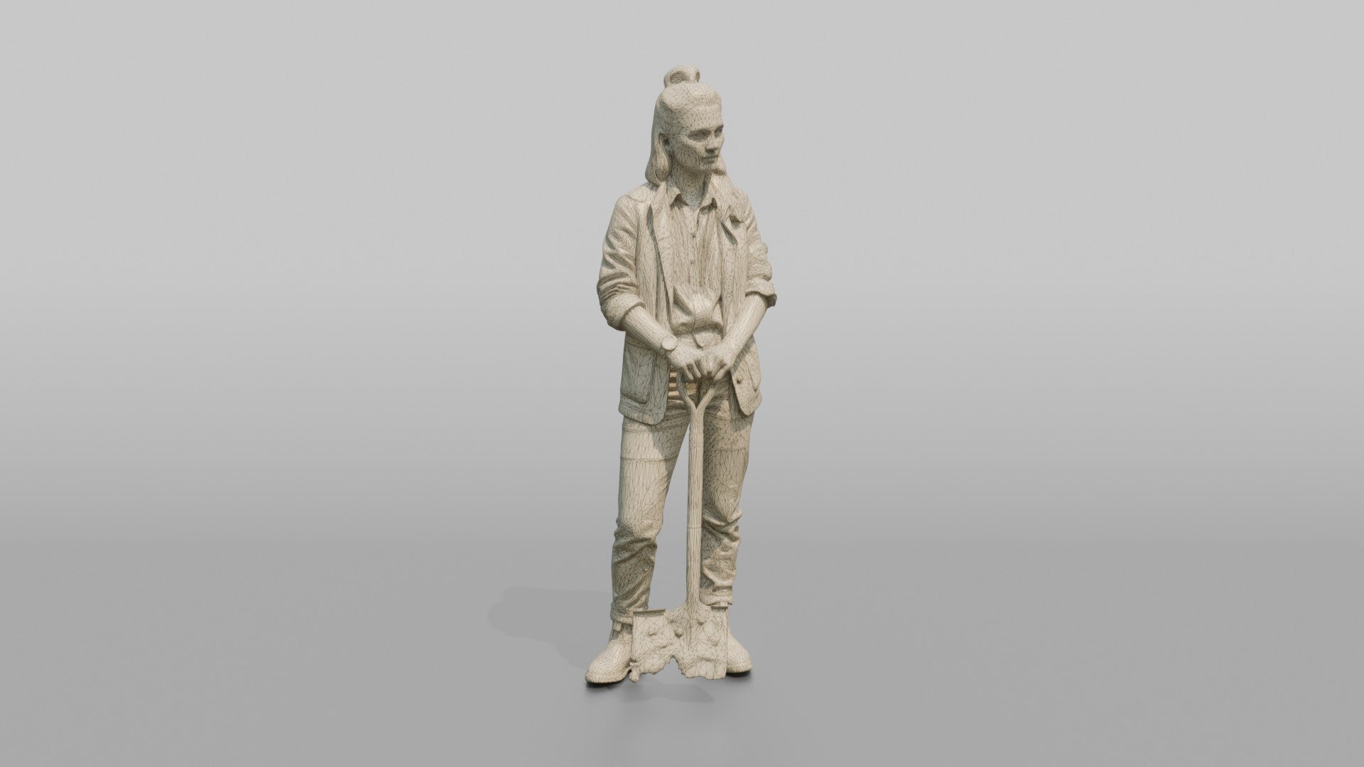 Farmer Standing Proudly Dirt Covered Spade