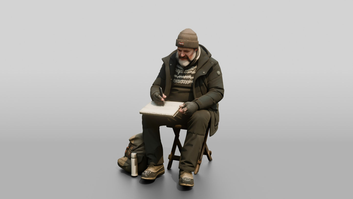 Norwegian Man Sketching a Winter Landscape