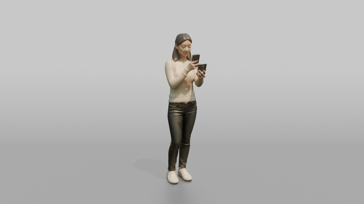 Woman Customer Taking A Photo Of A Price Tag With Her Phone - 3D character model, view 2