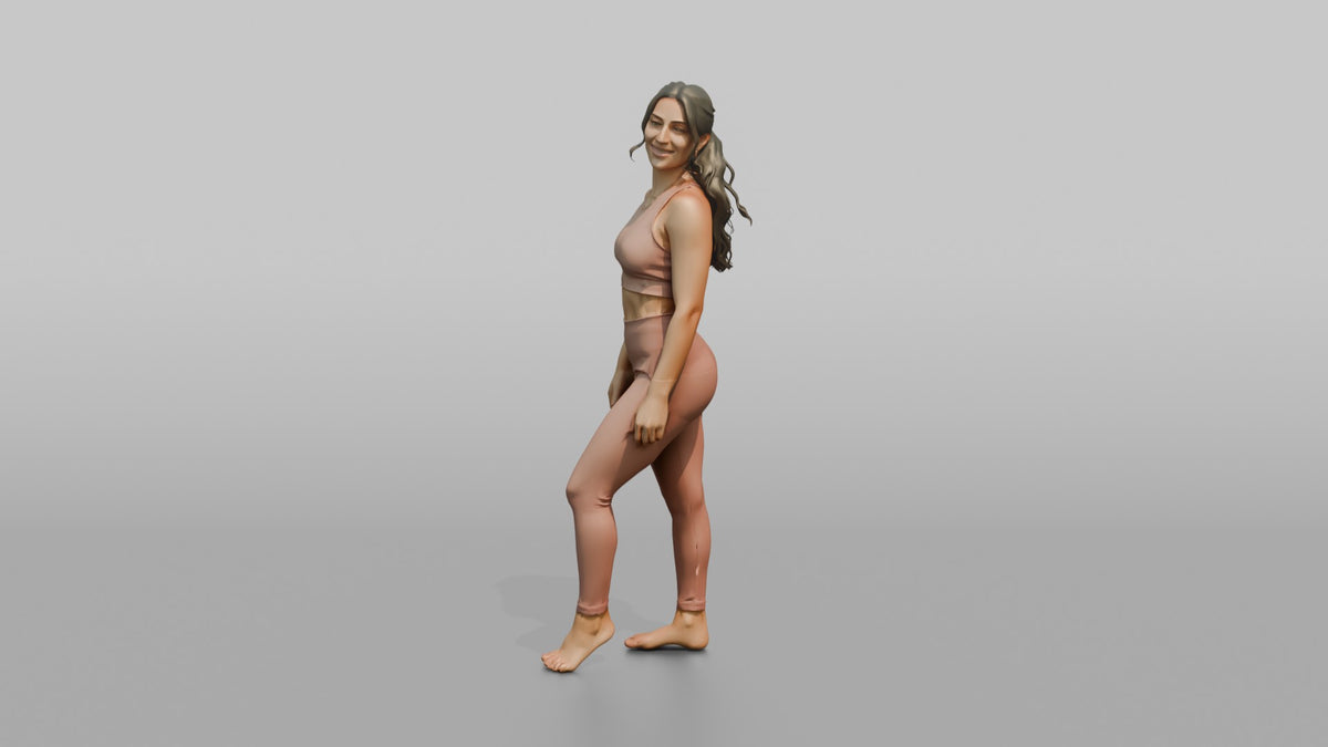 Fitness Influencer Woman Standing With A Slight Lean, Looking Over The Shoulder - 3D character model, view 5