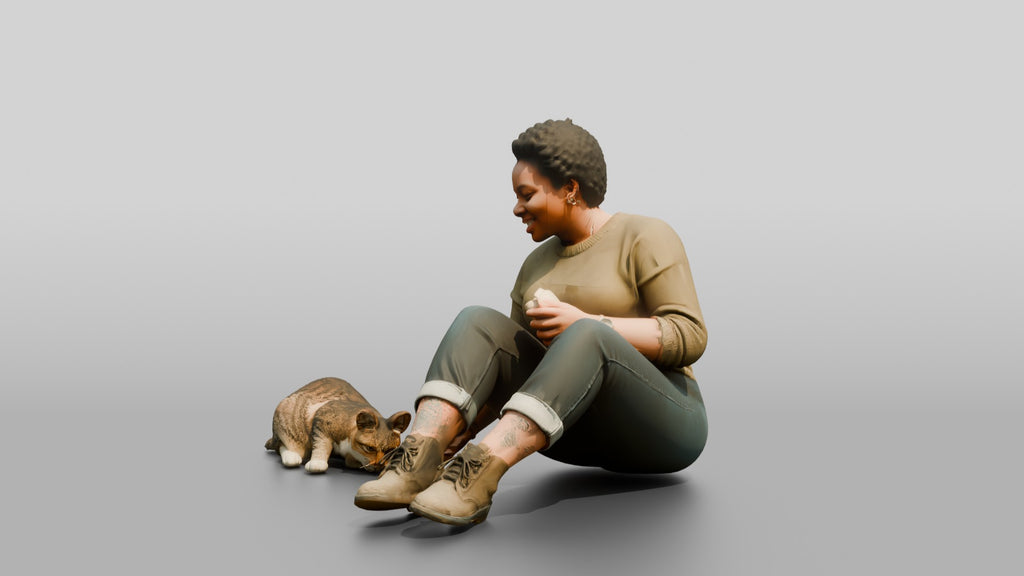 Homeless Woman Sharing Bread with a Stray Cat