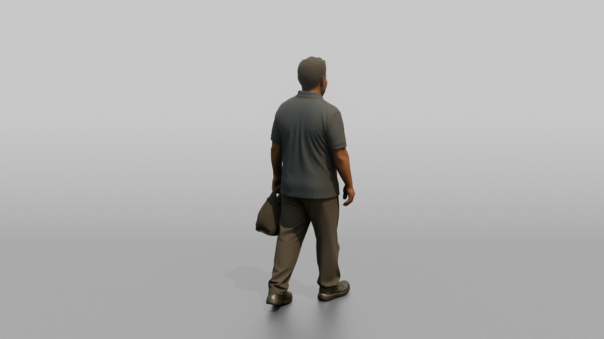 Housekeeping Staff Woman Carrying A Small Trash Bag - 3D character model, view 3