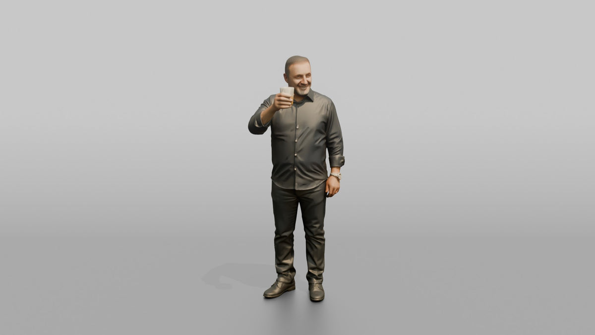 Patron Man Holding A Drink Up In A Toast Gesture - 3D character model, view 5