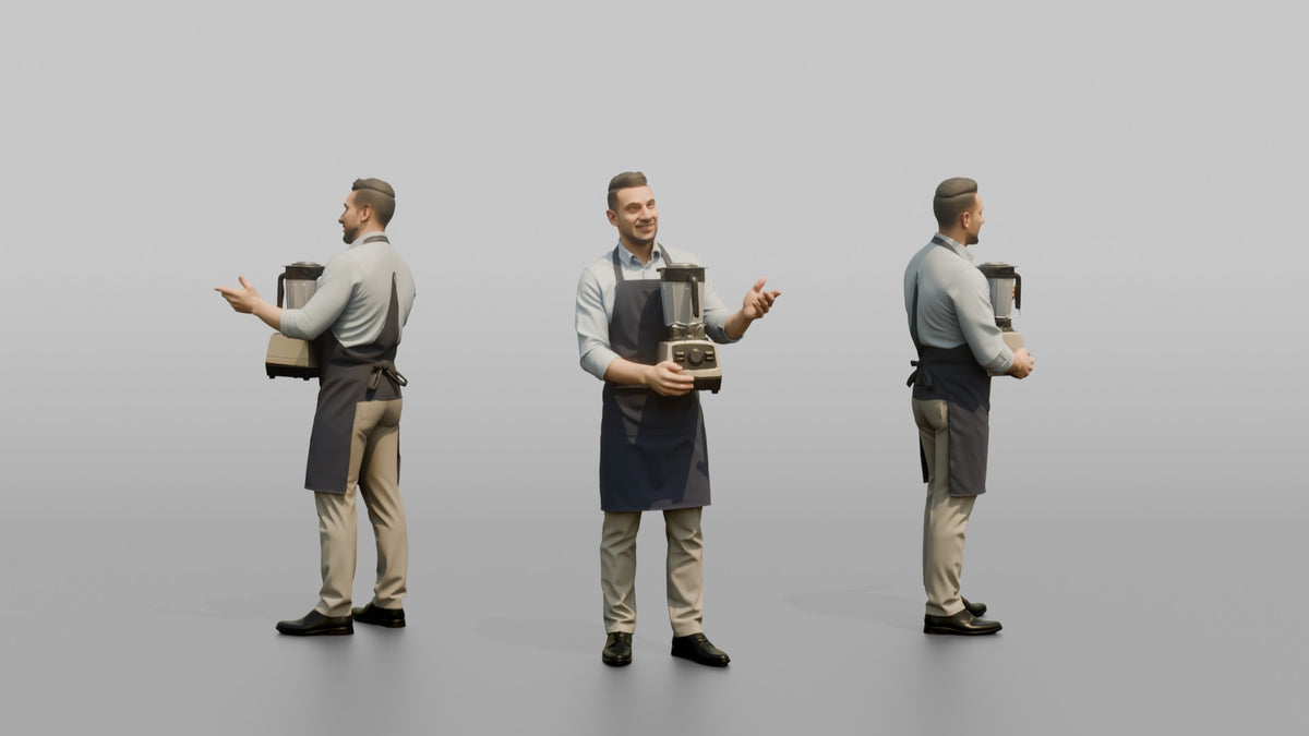 Man Sales Associate Demonstrating A Blender To A Customer Off-frame - 3D character model, view 1