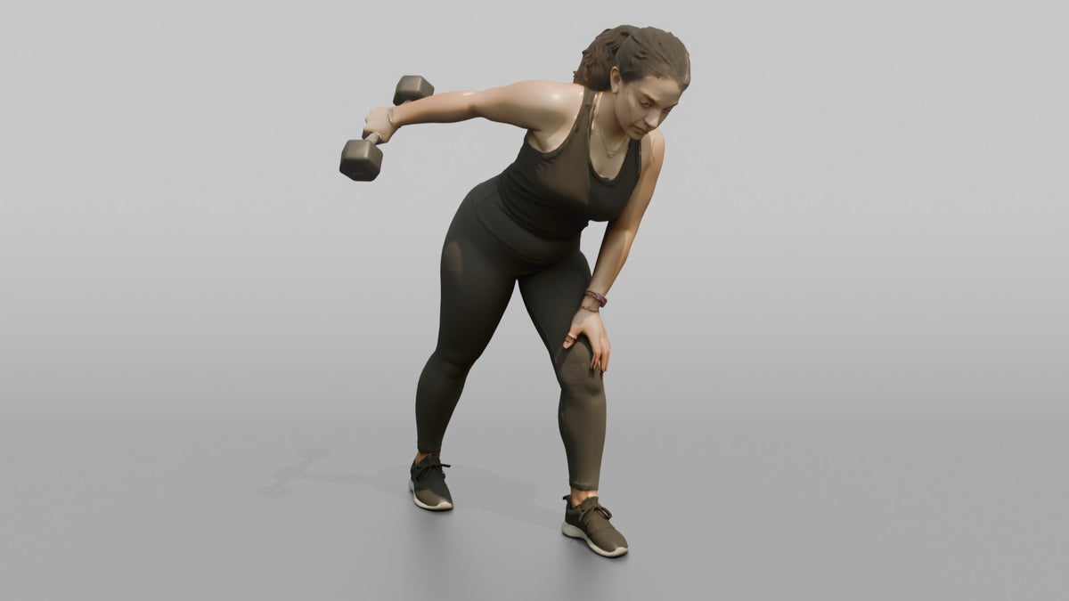 Weightlifter Woman Performing A Tricep Kickback With A Dumbbell - 3D character model, view 5