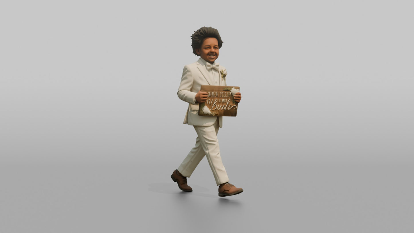 Page Boy Marching with a Wedding Sign