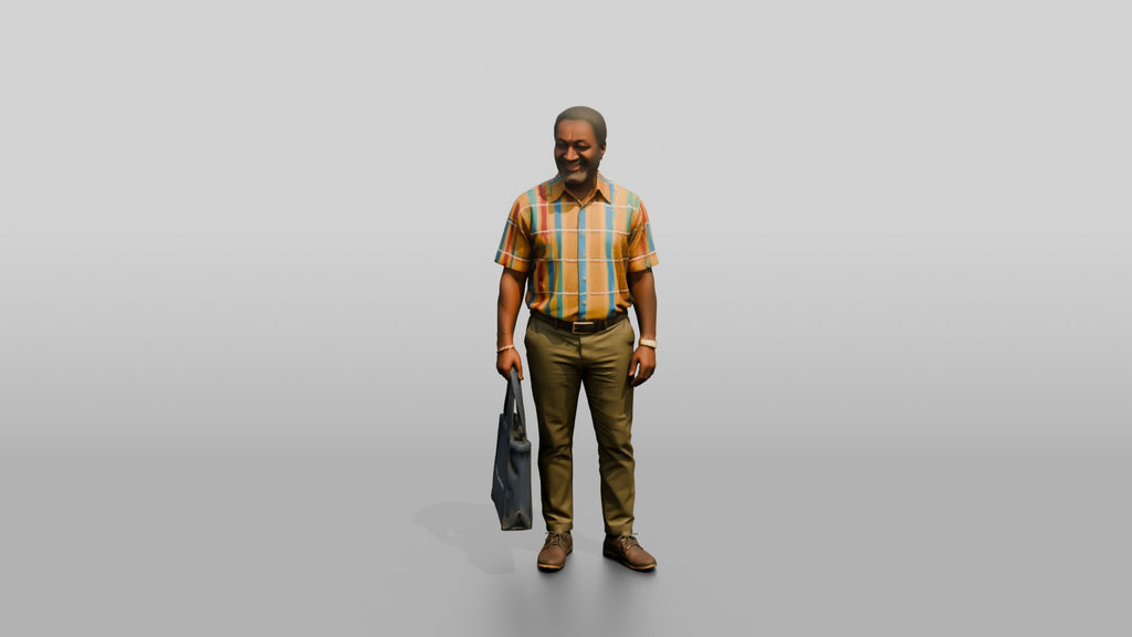 African Man in a Kente Print Shirt with a Shopper Bag
