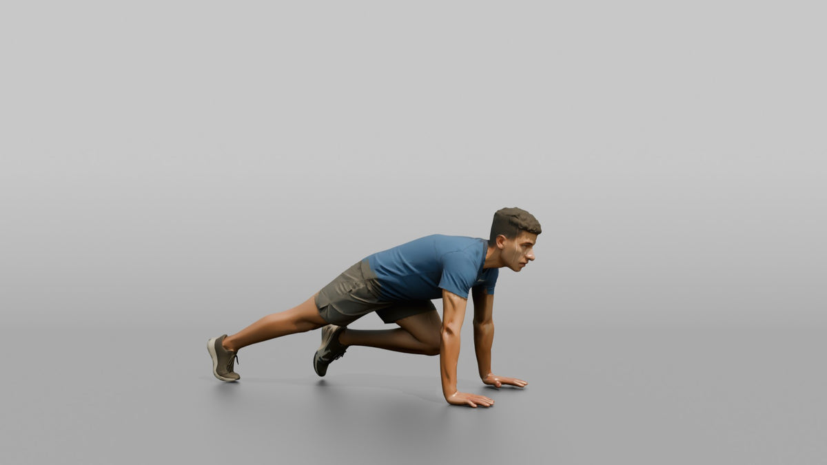 Bodyweight Athlete Man In A Mountain-climber Position - 3D character model, view 2