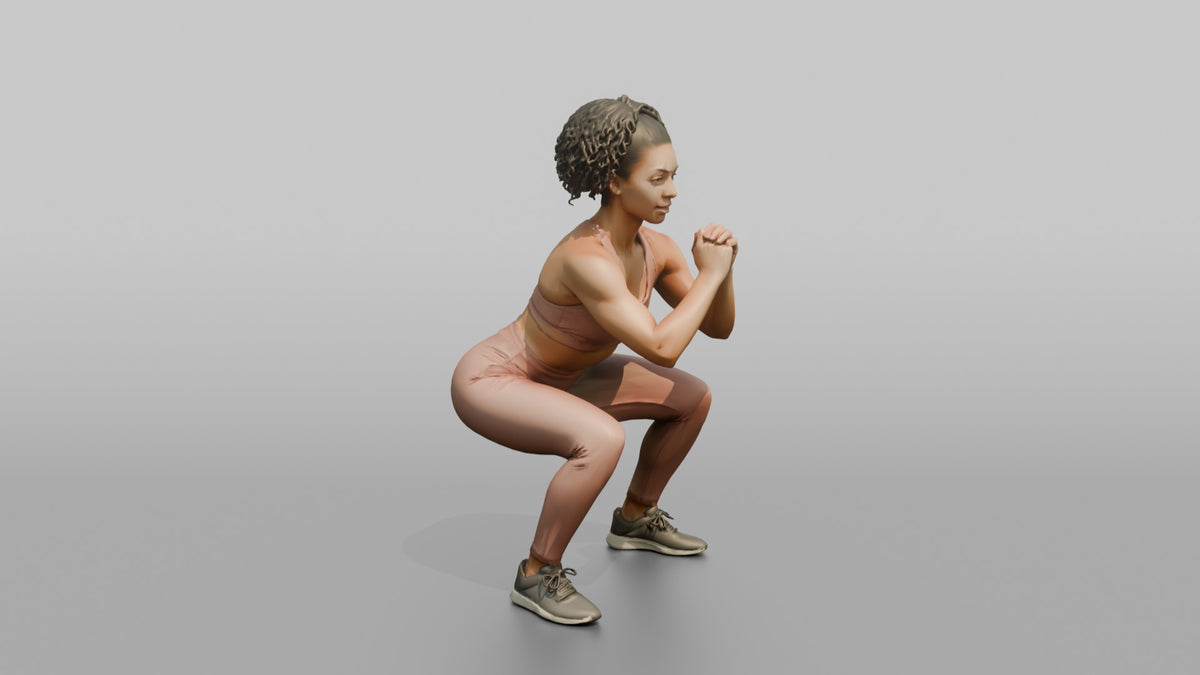 Fitness Influencer Woman Doing A Bodyweight Squat With Hands Clasped - 3D character model