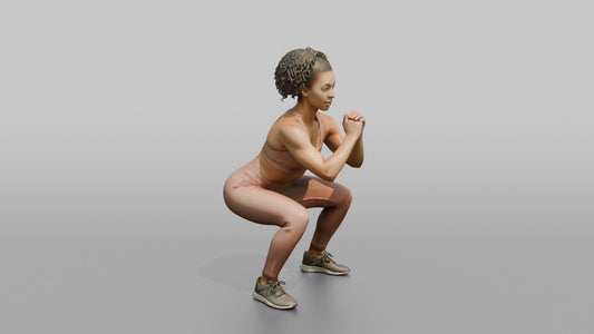 Fitness Influencer Woman Doing A Bodyweight Squat With Hands Clasped - 3D character model