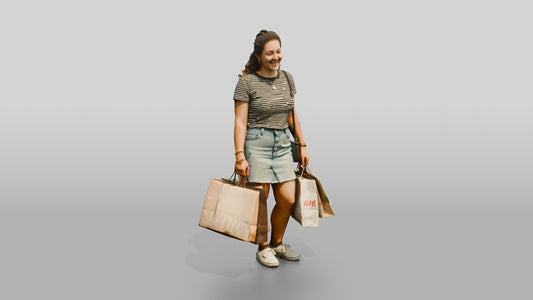 Stocky Italian Young Woman Holding Shopping Bags - 3D character model, view 1