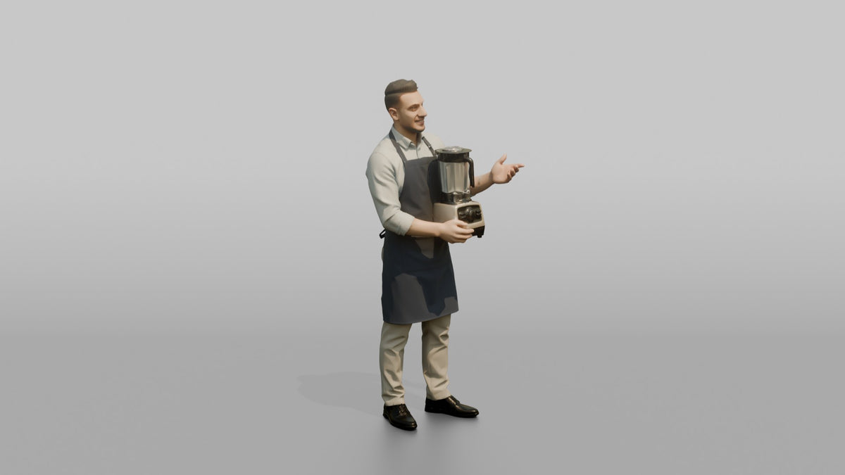 Man Sales Associate Demonstrating A Blender To A Customer Off-frame - 3D character model