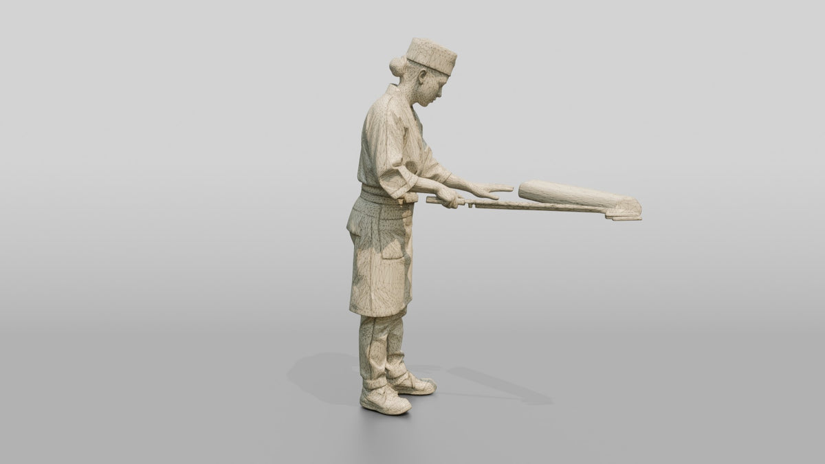 Chef Slicing Bluefin Tuna - wireframe topology preview