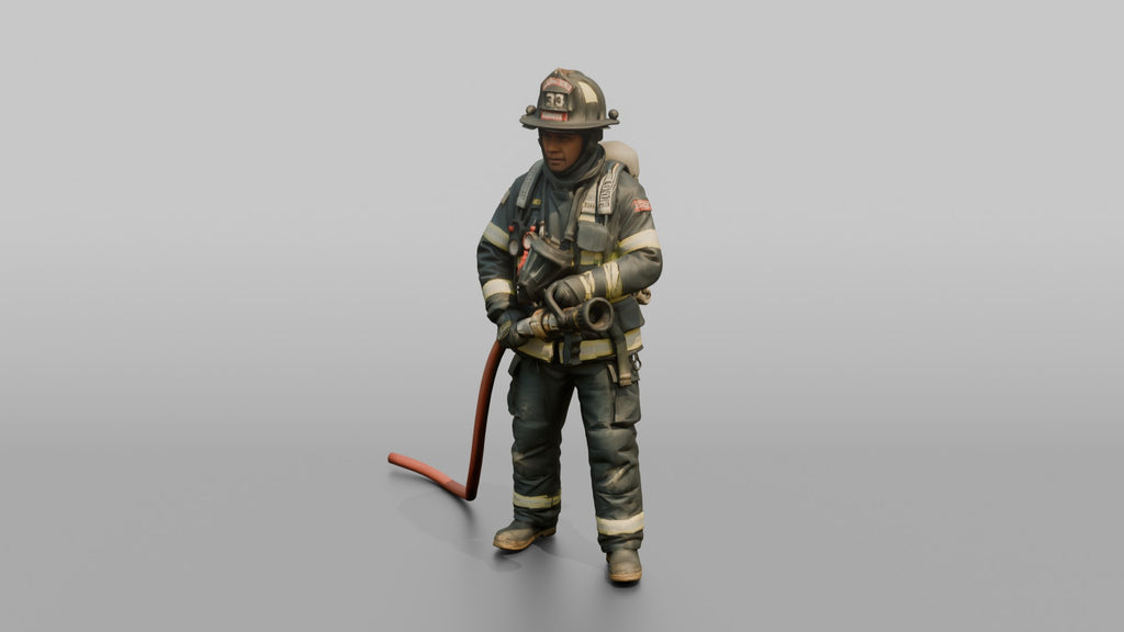Firefighter Man Holding a High-pressure Water Fog Nozzle