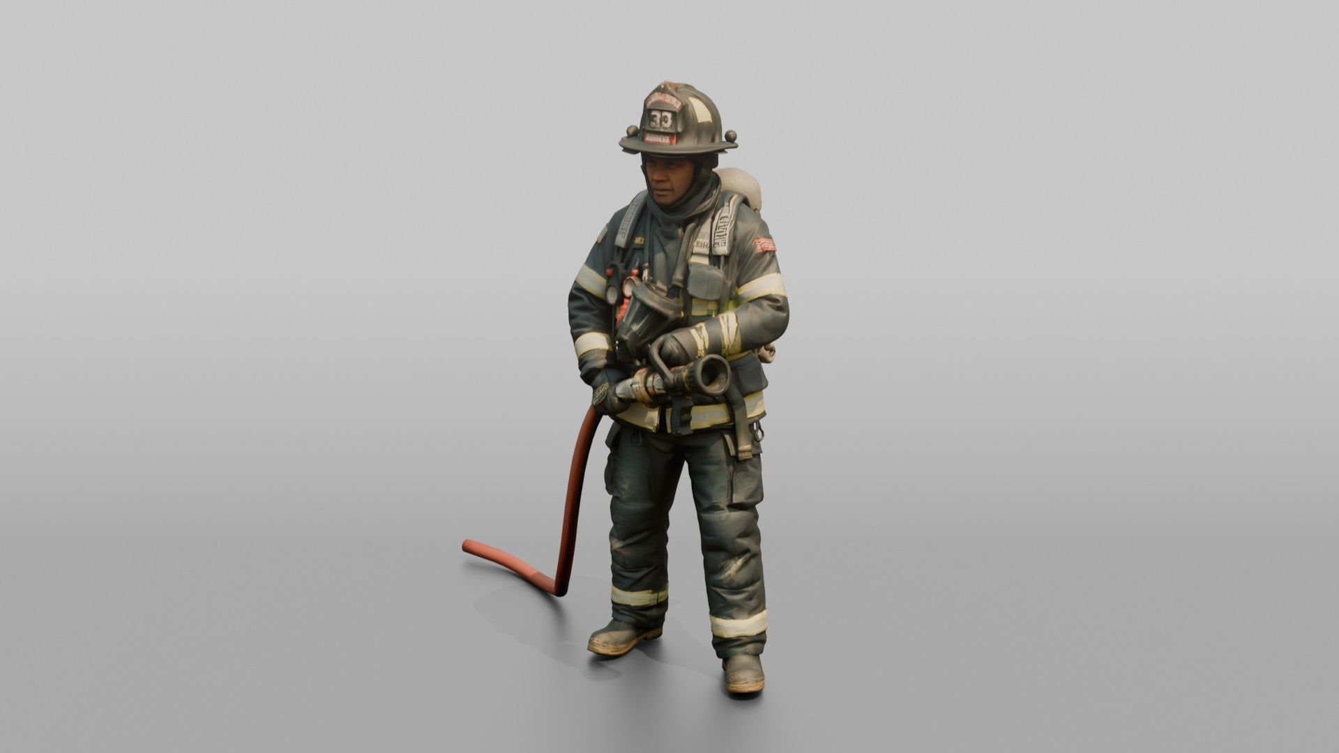 Firefighter Man Holding a High-pressure Water Fog Nozzle