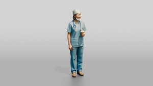 Middle-Aged East Asian Woman Doctor Holding Coffee - 3D character model, view 1