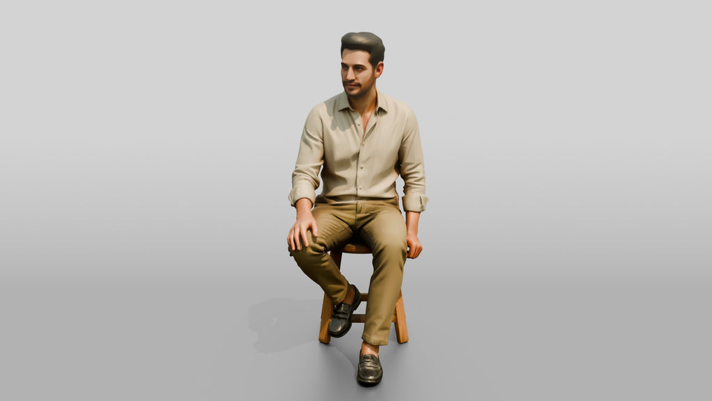 Man Relaxing on a Stool in Linen