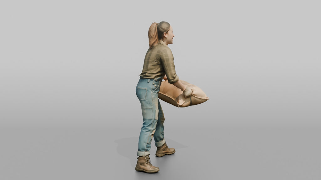 Farmer Loading Burlap Sacks Of Potatoes Onto Wooden