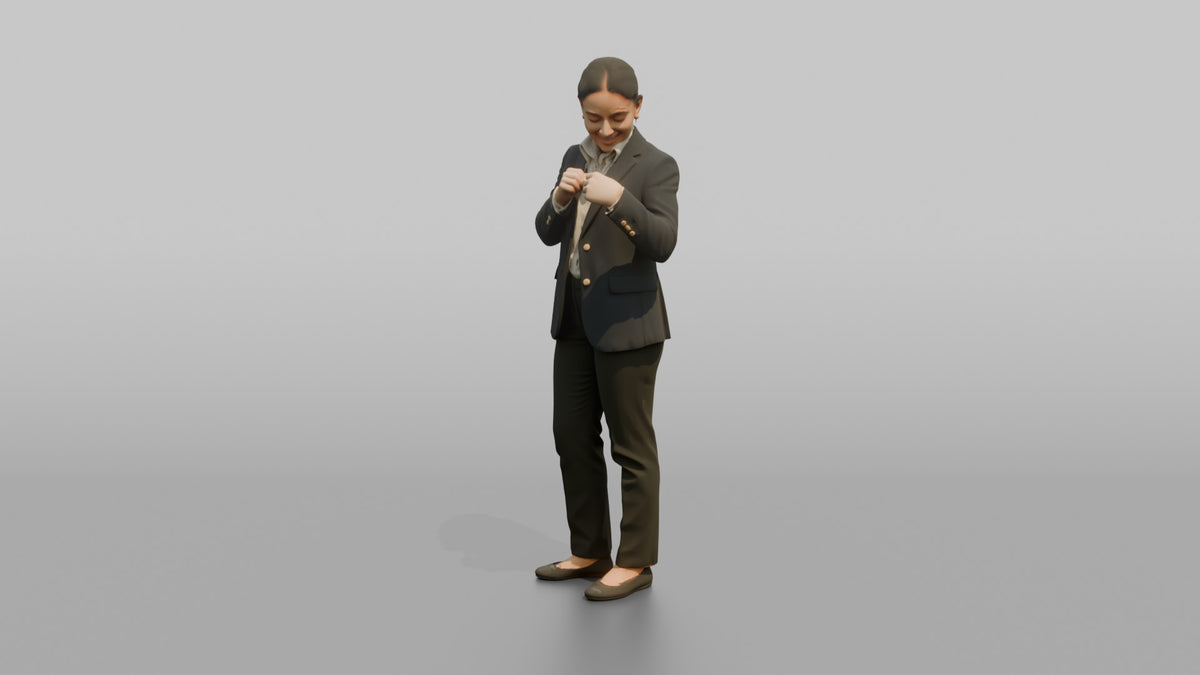 Concierge Woman Adjusting A Name Badge On Their Blazer - 3D character model, view 4