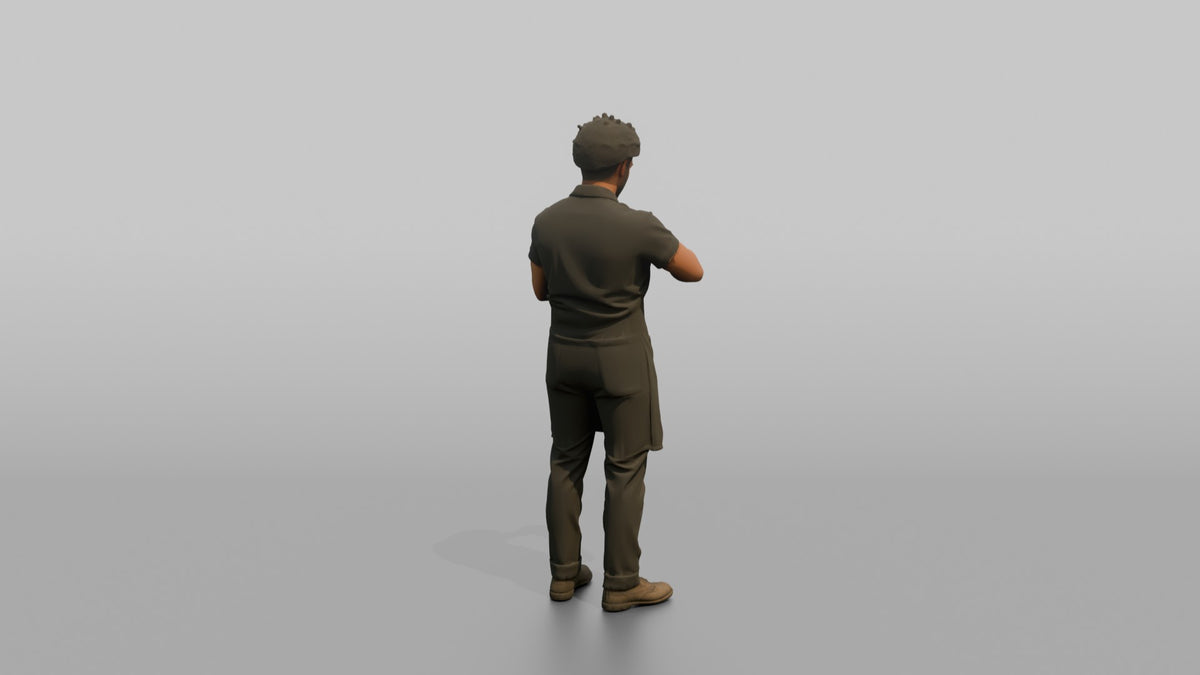 Bartender Man Holding A Citrus Twist Over A Glass - 3D character model, view 3