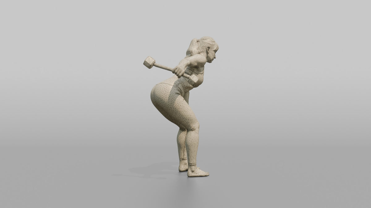 Weightlifter Woman Performing A Tricep Kickback With A Dumbbell - wireframe topology preview
