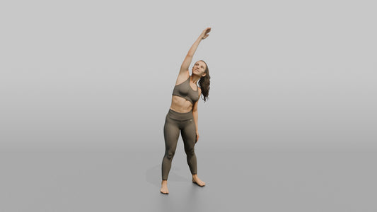 Fitness Influencer Woman Doing A Standing Side Stretch, One Arm Overhead - 3D character model