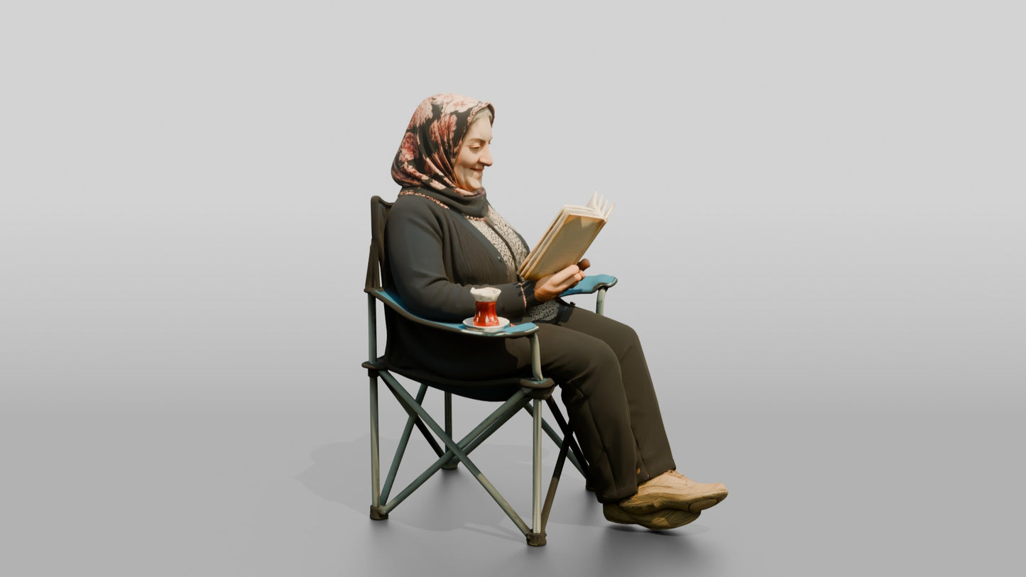 Elderly Woman Reading with Tea