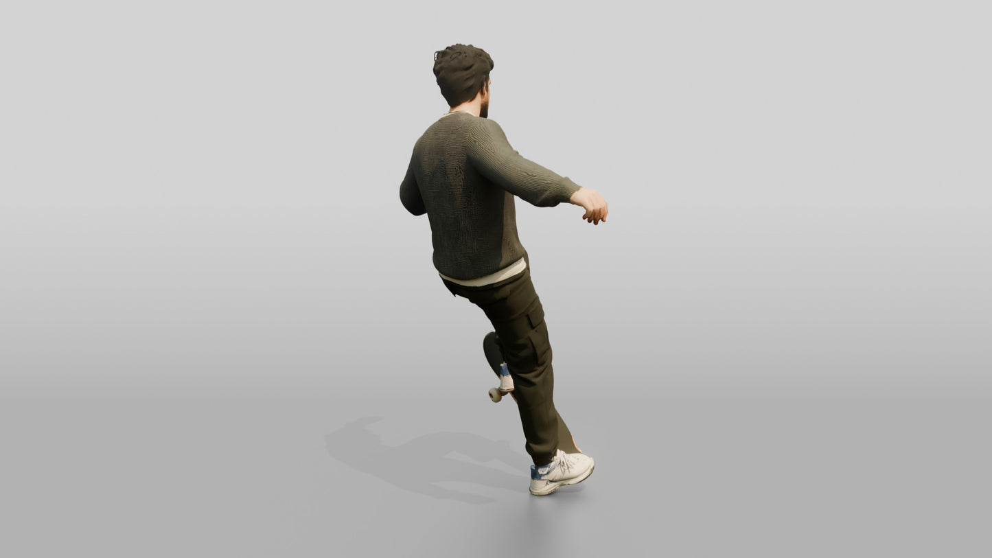 Skateboarder Man Kickflip Pose