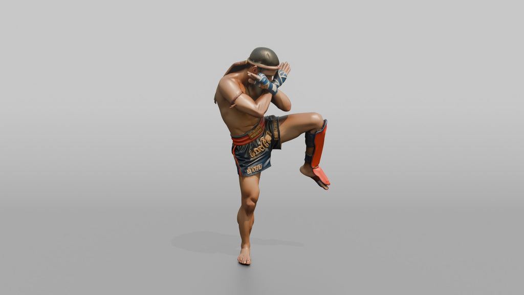 Muay Thai Fighter Shinguard Check and Forearm Block