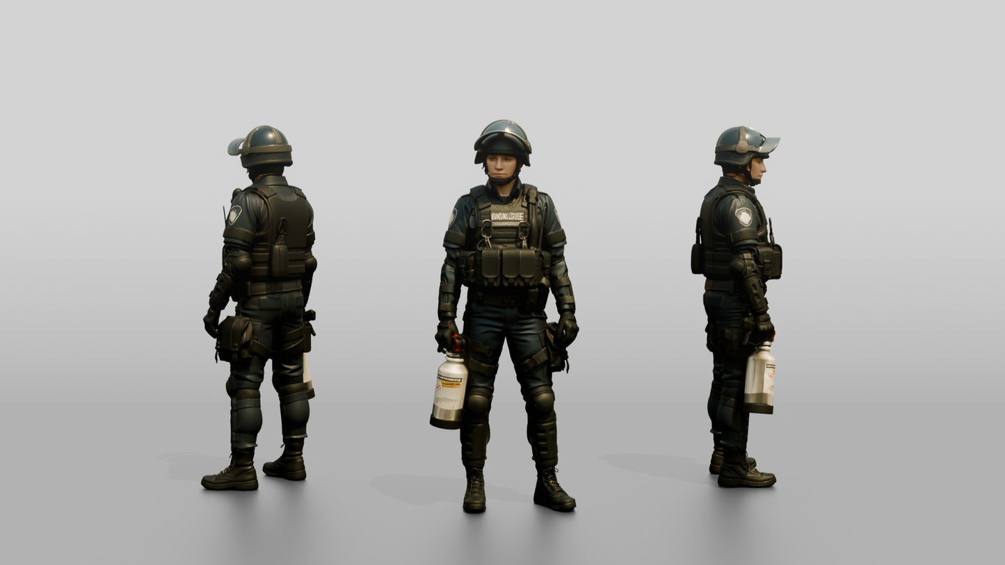 Riot Police Officer Bracing Shield