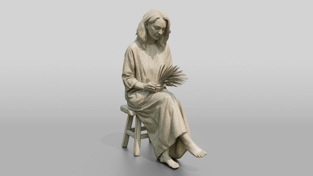 Woman Holding a Palm Leaf on a Chair