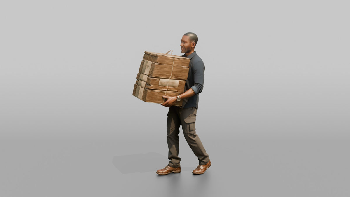 Father Carrying A Stack Of Flattened Moving Boxes - 3D character model, view 4