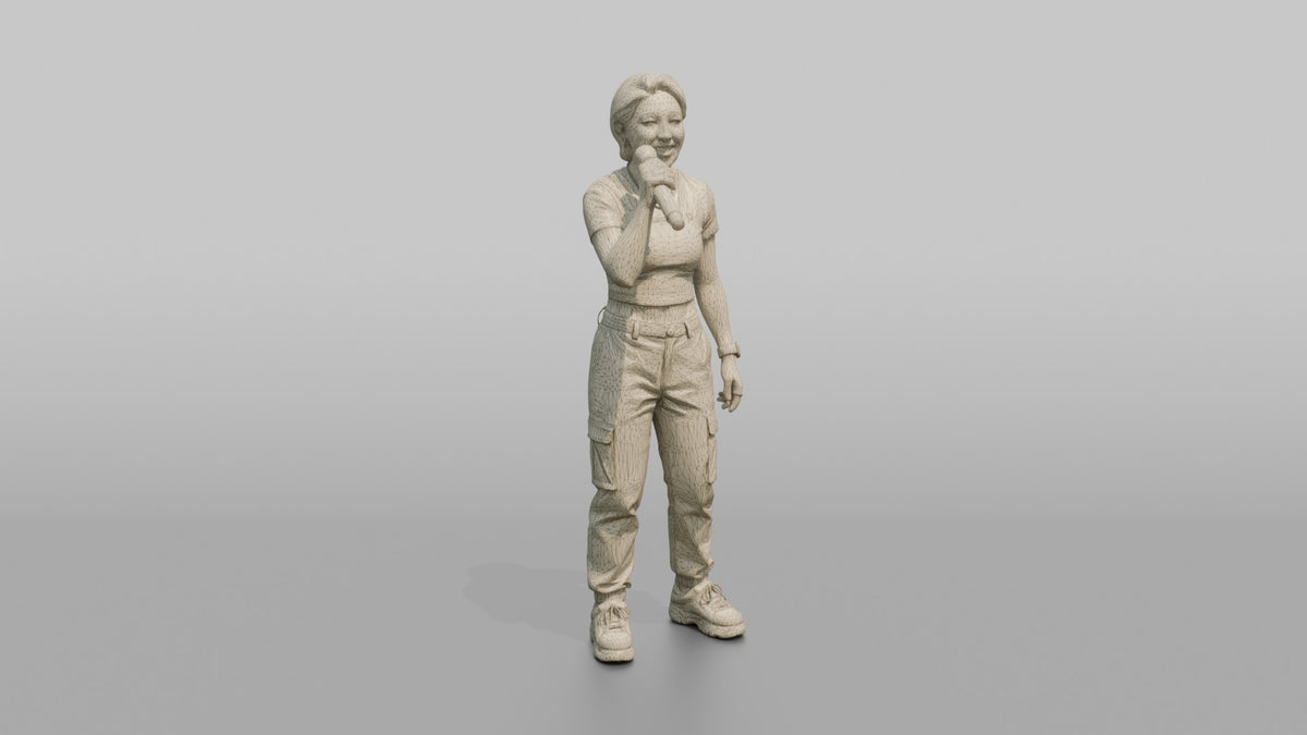 Club DJ Woman Holding A Microphone In One Hand - wireframe topology preview