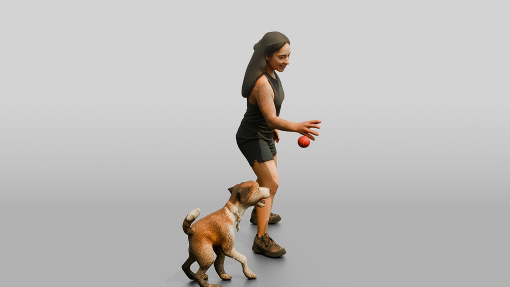Homeless Woman Tossing a Ball for a Stray Dog