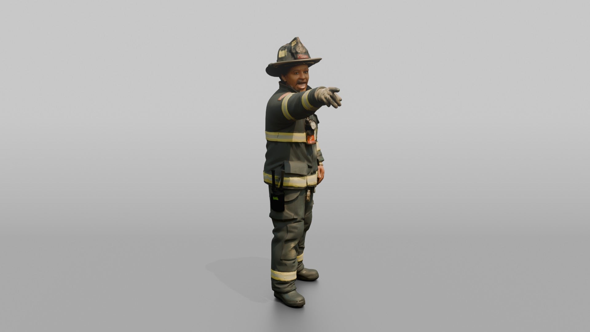 Firefighter Woman Pointing Urgently Off-camera While Calling Out Instructions
