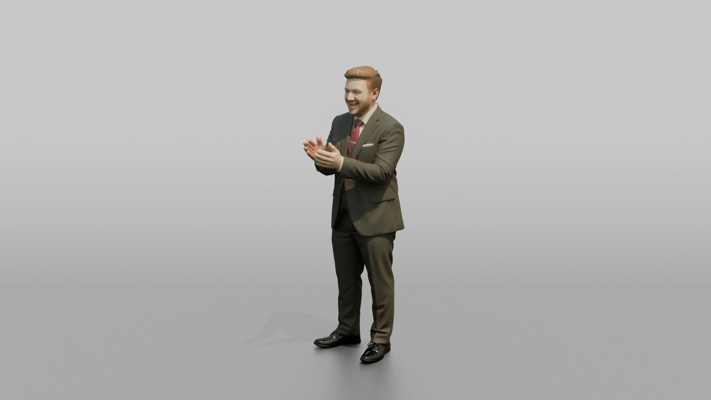 Groom Clapping in a Charcoal Grey Three-Piece Suit