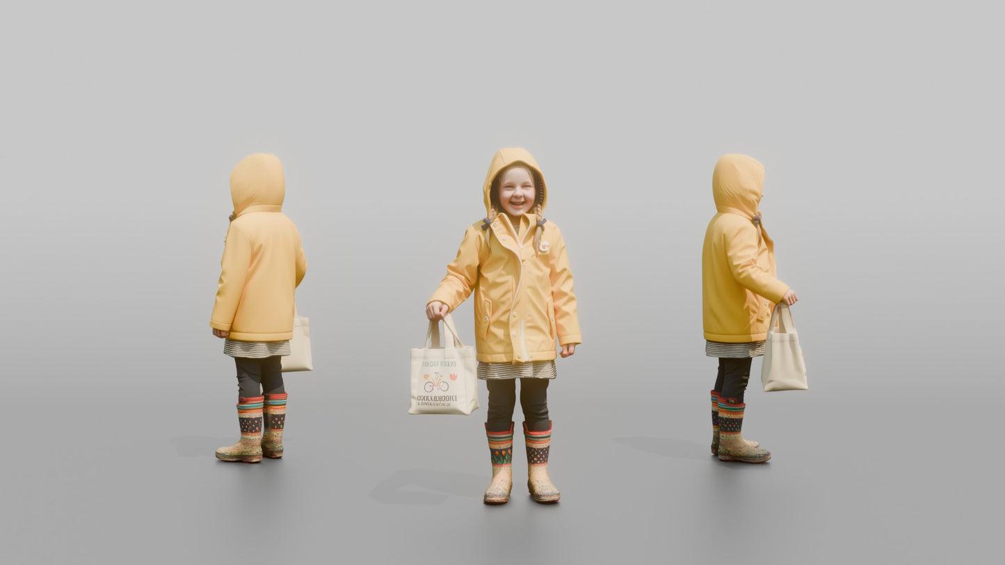 Dutch Girl Playing in a Yellow Raincoat