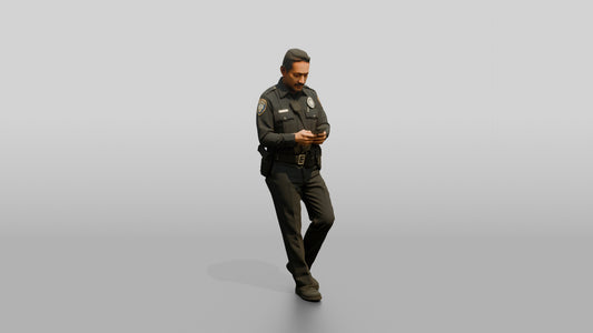 Police Officer Checking His Phone - 3D character model, view 1